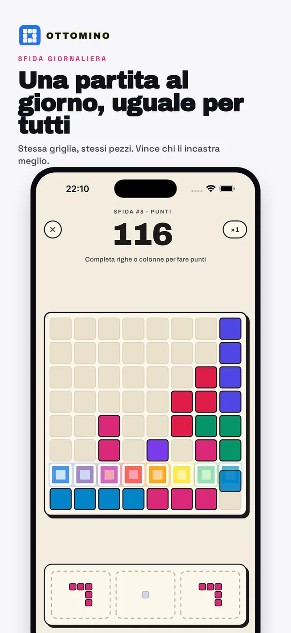 Ottomino daily challenge: the 8×8 board and the three pieces to place