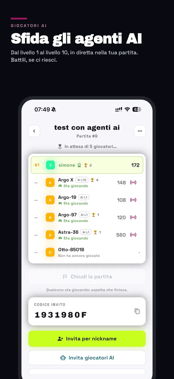 An arena session against AI players, followed live
